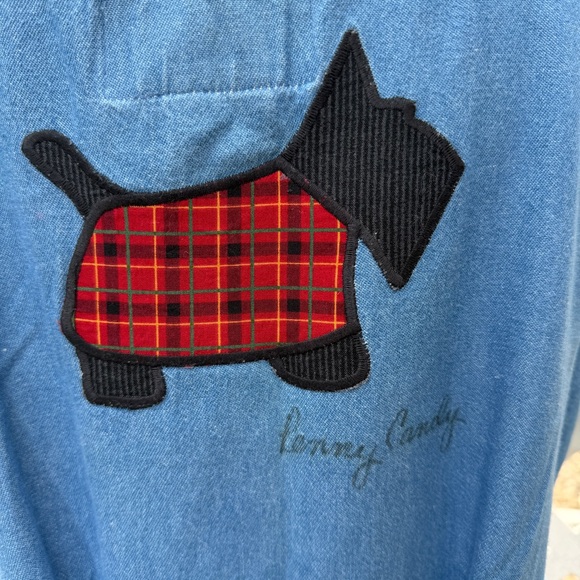 Vintage 90s Denim Maxi Jumper Patio Dress Women S Scottie Dogs Mrs Roper Romp - Picture 9 of 12